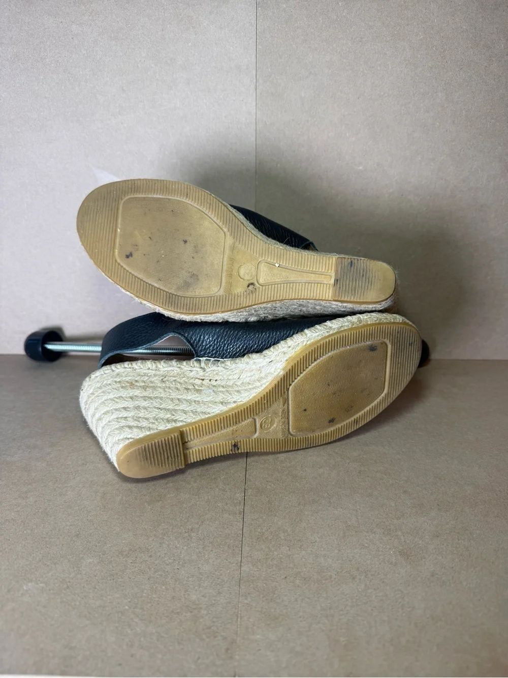 Maypol Black Leather Peep Toe Slingback Espadrille Sandals 3